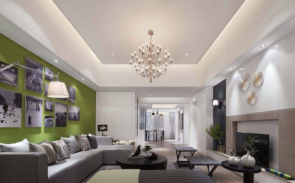 Потолок в гостиной и зале – варианты оформления