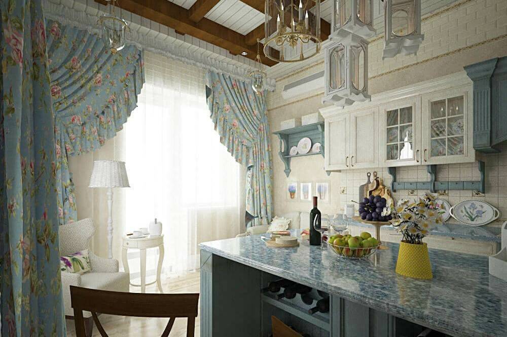 Занавески и шторы на кухню в стиле прованс: фото и оформление окон в интерьере текстилем