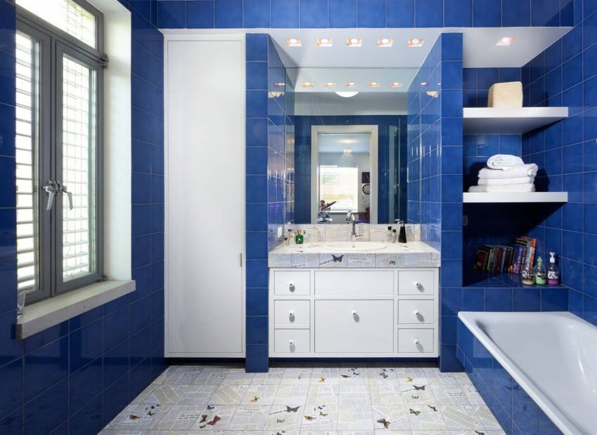 Голубая плитка для ванной: плюсы и минусы, разновидности, выбор, примеры