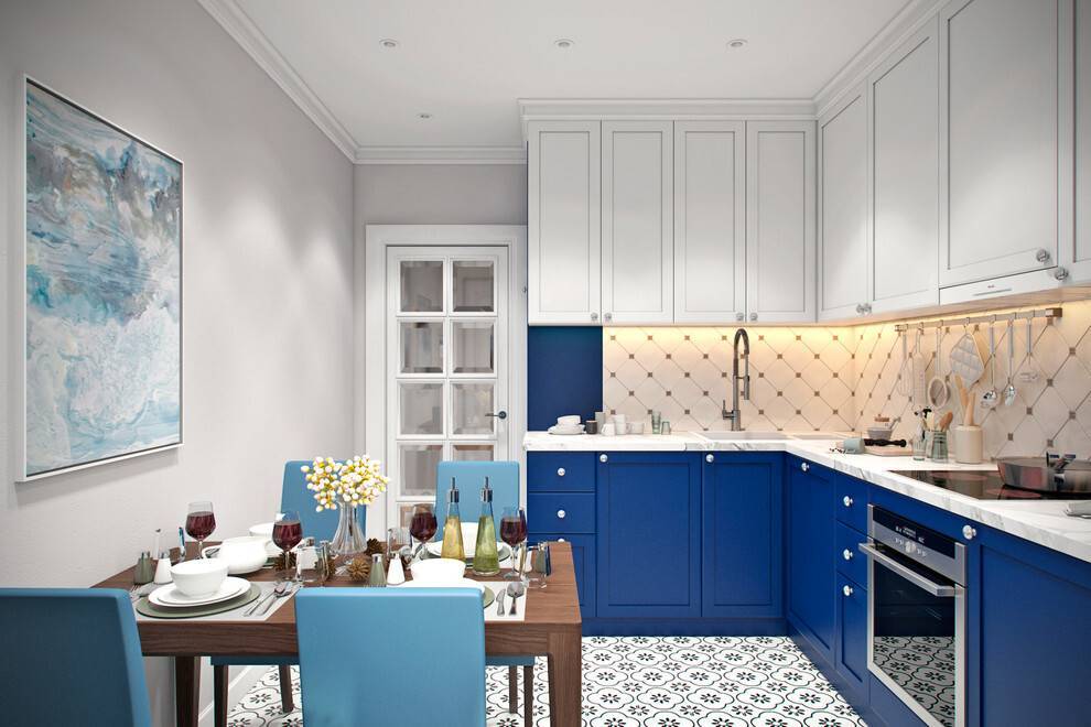 Стильная кухня синего цвета
