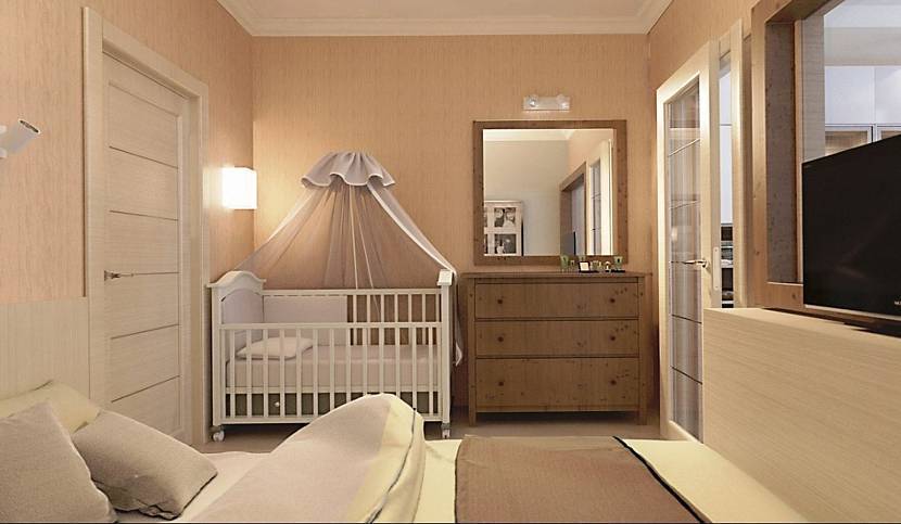 Дизайн спальни с детской кроваткой: фото