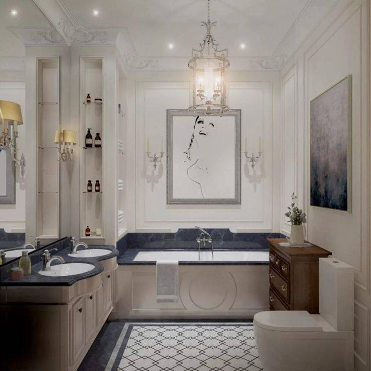 Красивый дизайн ванной комнаты в классическом стиле