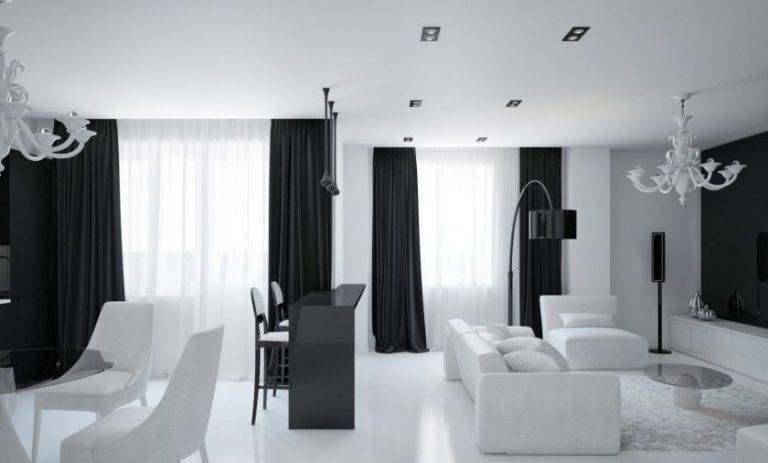 Черно-белые гостиные: особенности, стили, идеи