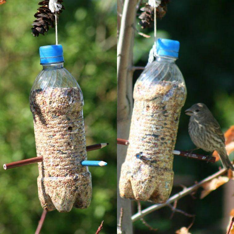 Кормушки для птиц из пластиковых бутылок своими руками: идеи, описание, инструкция, фото. как сделать кормушку для птиц из 1,5 литровой, большой 5 литровой пластиковой бутылки, из 2 бутылок?