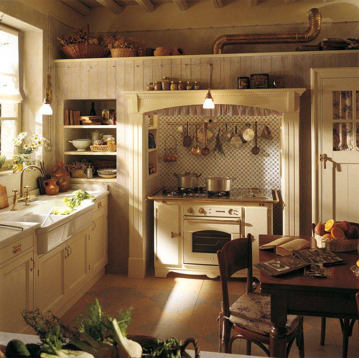 Кухня-гостиная в стиле прованс: 100 фото интерьеров