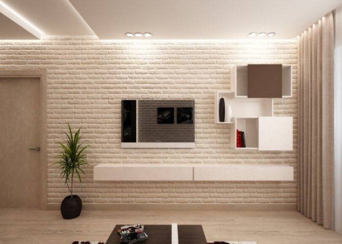 Белая кирпичная стена в интерьере прихожей, кухни, гостиной: фото