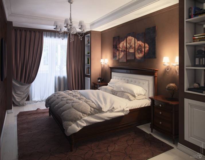 Спальня в коричневых тонах (67 фото): дизайн интерьера в шоколадном и молочно-шоколадном цвете