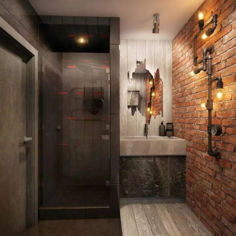 Дизайн ванной в стиле лофт — фото интерьера