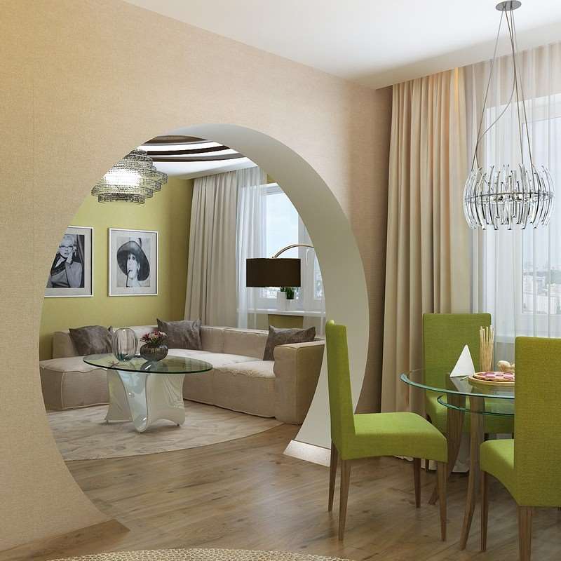 Дизайн арки между кухонным помещением и гостиной