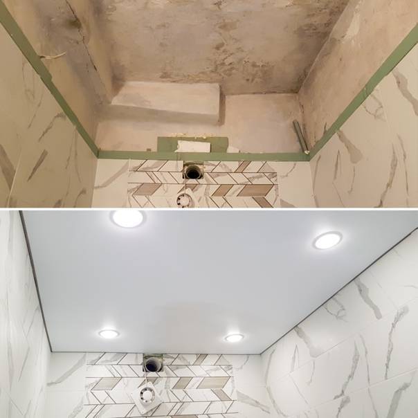 Потолок в туалете своими руками можно сделать как зеркальный, реечный, так и натяжной, подвесной