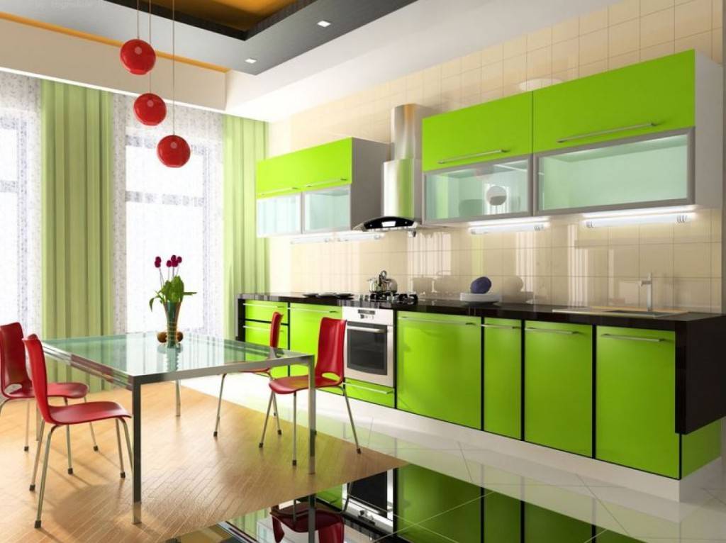 Зеленый цвет в интерьере кухни: 100 фото, цветовые сочетания