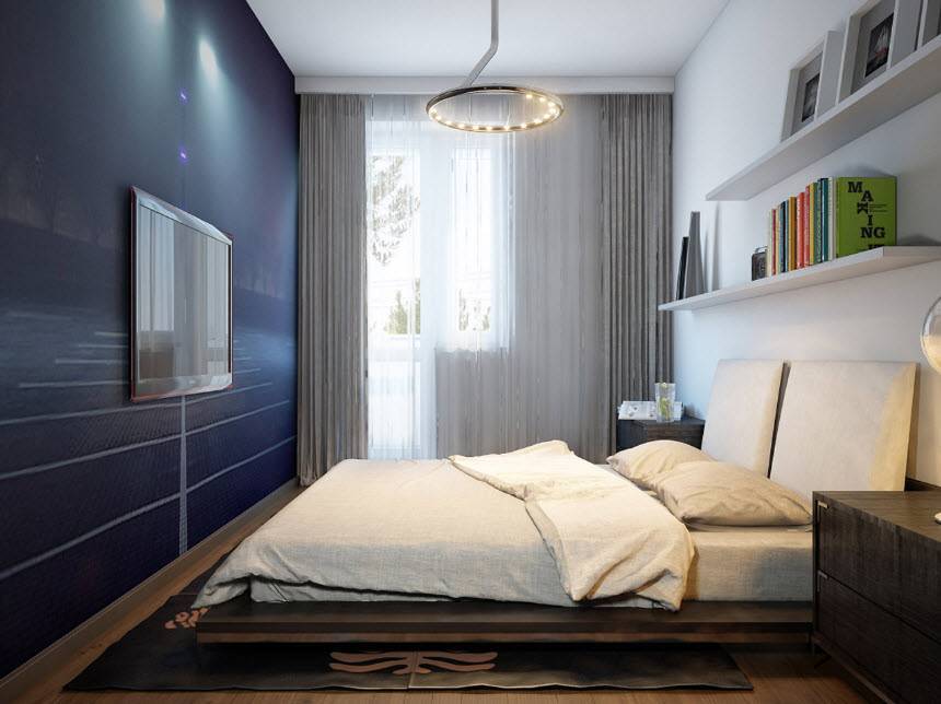 Интерьер спальни 15 кв. м фото: дизайн реальный и современный, прямоугольная планировка гостиной, гардеробная