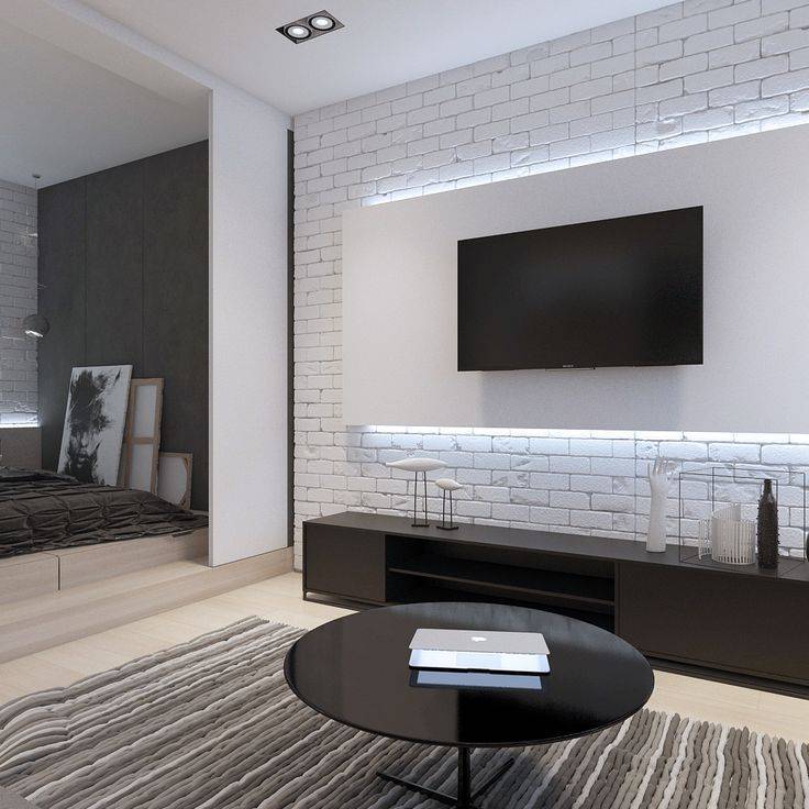 Дизайн стены с телевизором в гостиной