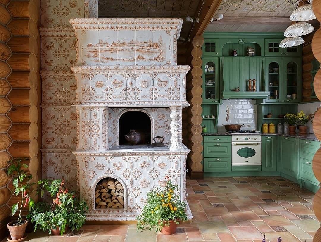 Кухня с печкой в частном доме: дизайн, обустройство интерьера по деревенски